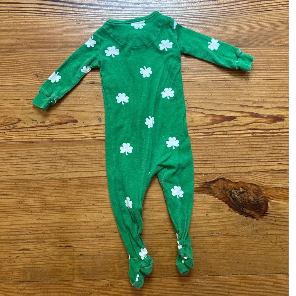 PJ Place Footed Sleeper Baby Green Good Shamrock St Patricks Day SIZE‎ 3-6m